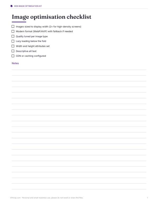Preview of Printable WebP Optimization Checklist