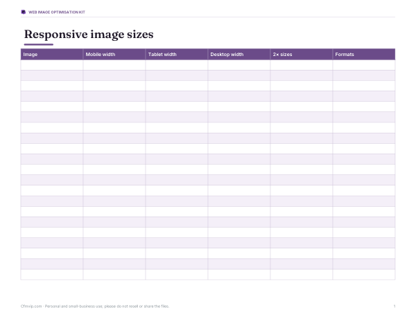 Preview of Printable Responsive Image Size Planner